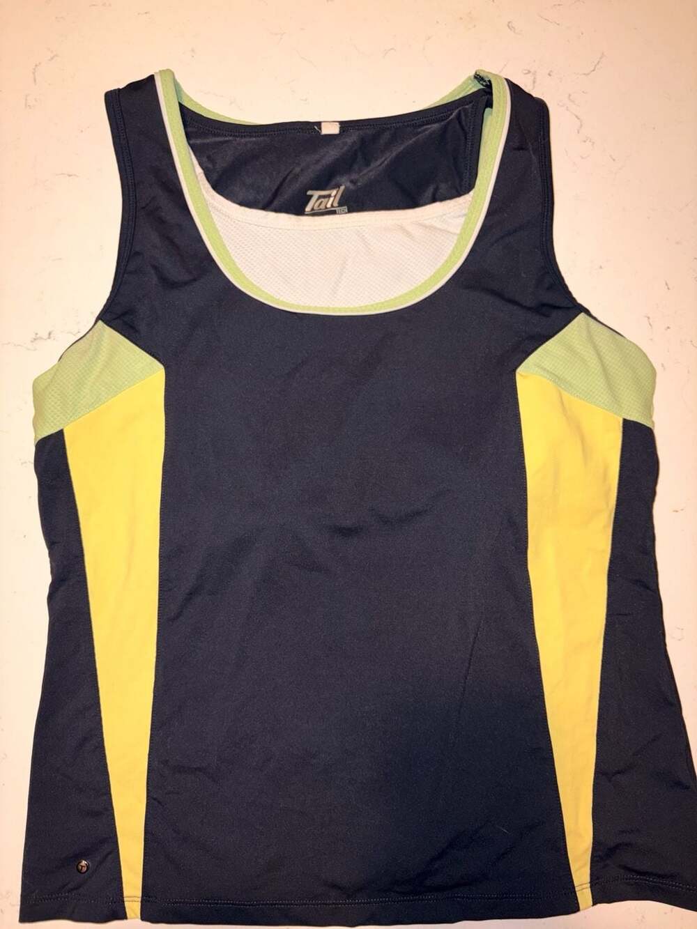 Tail Tech Women's Athletic Tank Top Navy Blue Yellow Green Size Medium